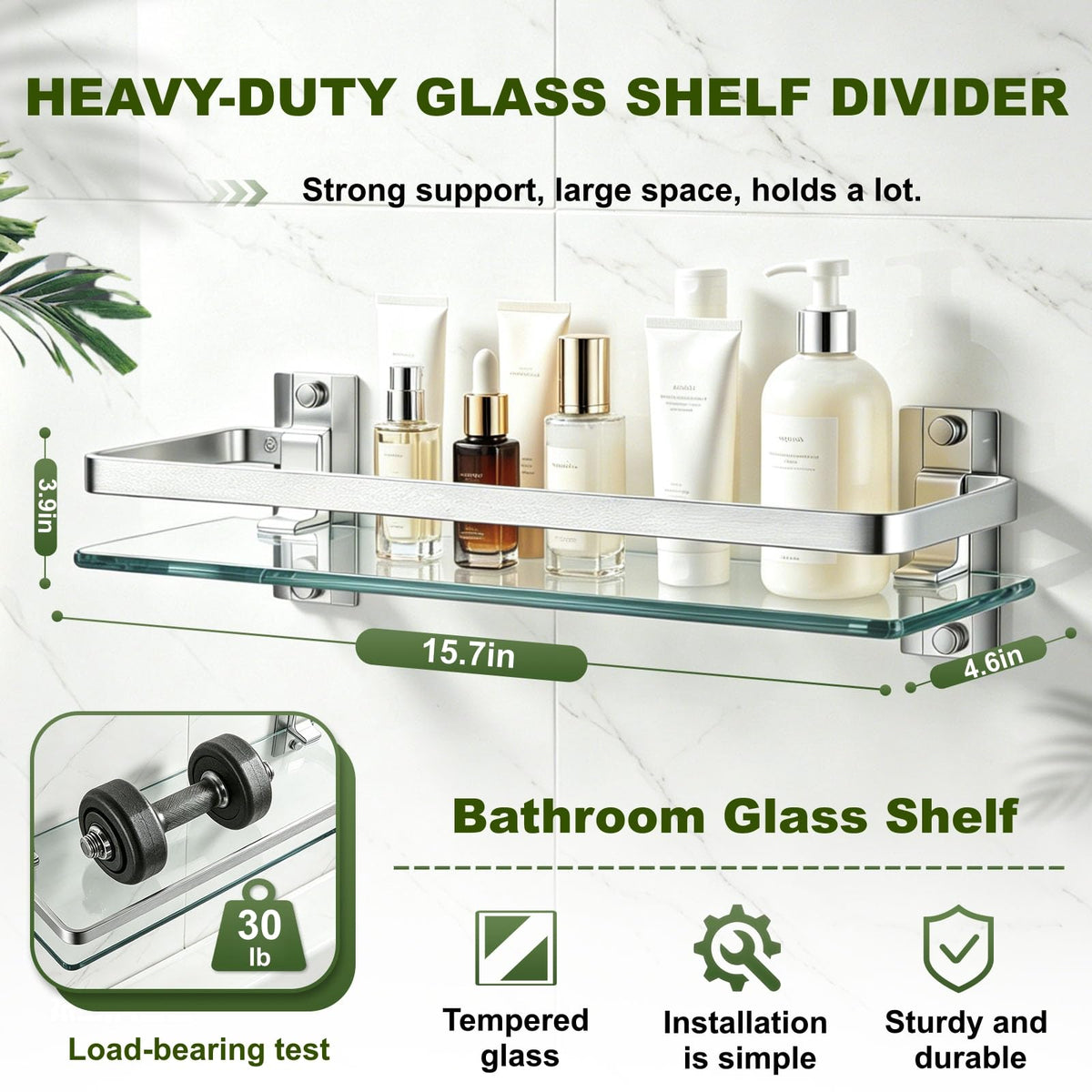 AIJALY bathroom glass shelf dimensions 15.7 inches long for ample storage.