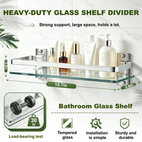 AIJALY bathroom glass shelf dimensions 15.7 inches long for ample storage.