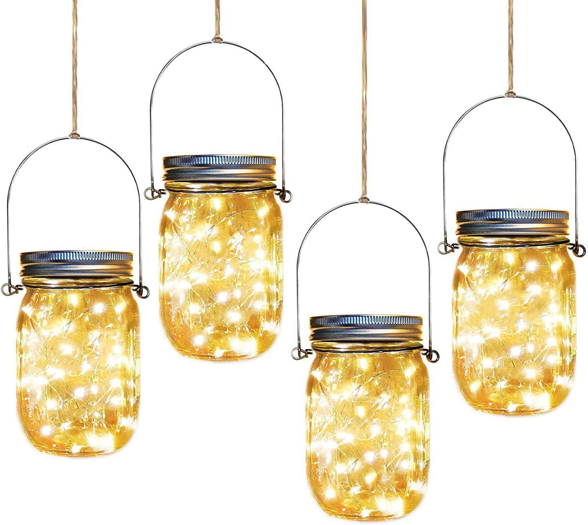 Aikeve Solar Mason Jar Lights with 30 LEDs brighten outdoor patios.