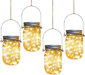 Aikeve Solar Mason Jar Lights with 30 LEDs brighten outdoor patios.