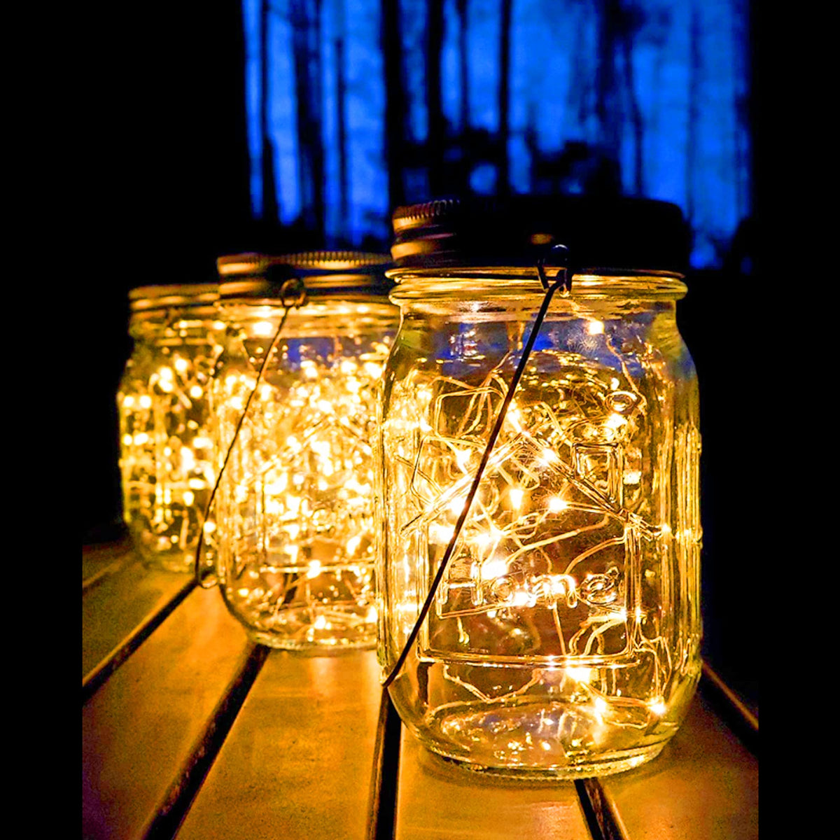 Aikeve jars with solar panel lids powered by sun for easy setup.