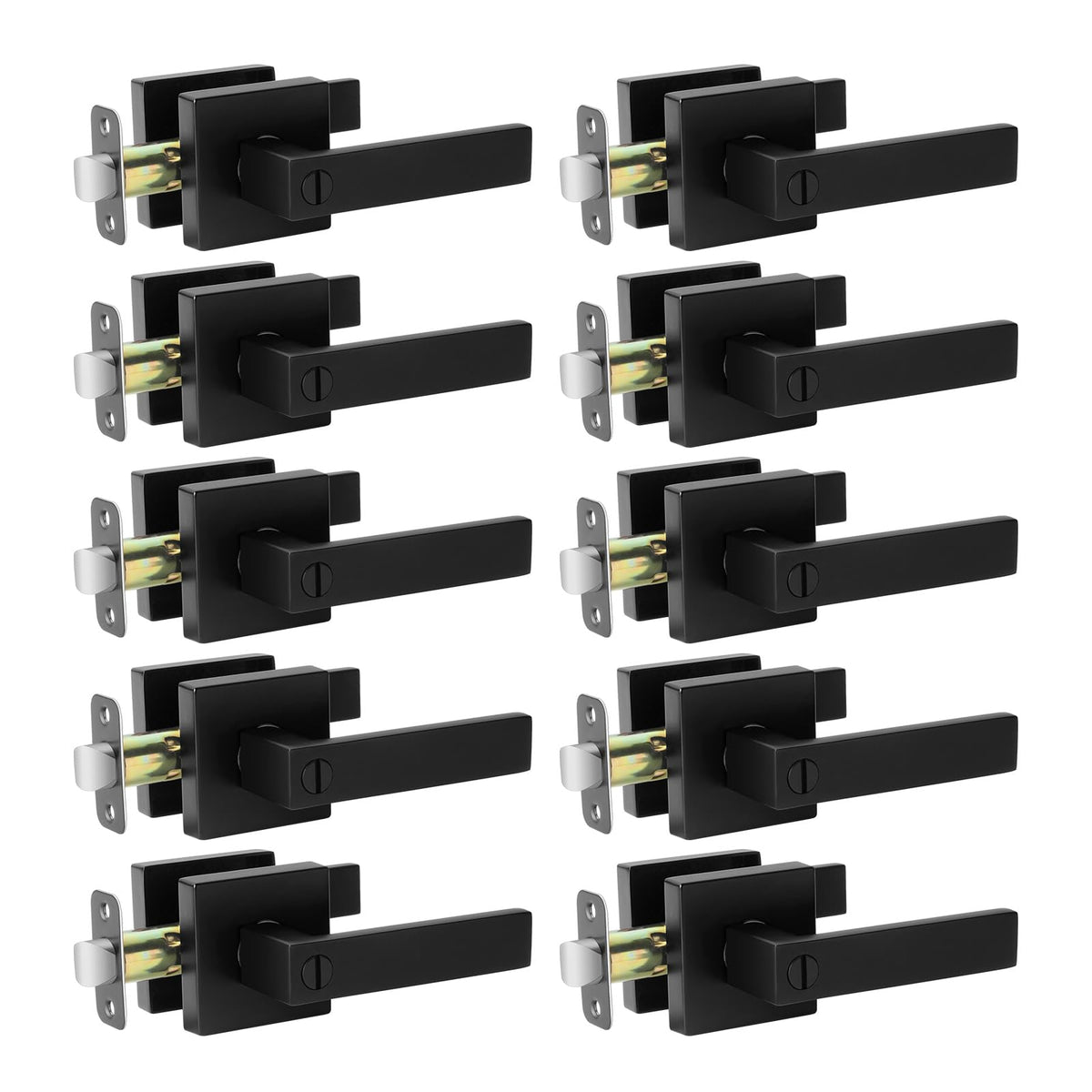 AIKKIL 10-pack black door handle set for interior privacy in bedrooms and bathrooms.