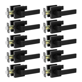 AIKKIL 10-pack black door handle set for interior privacy in bedrooms and bathrooms.