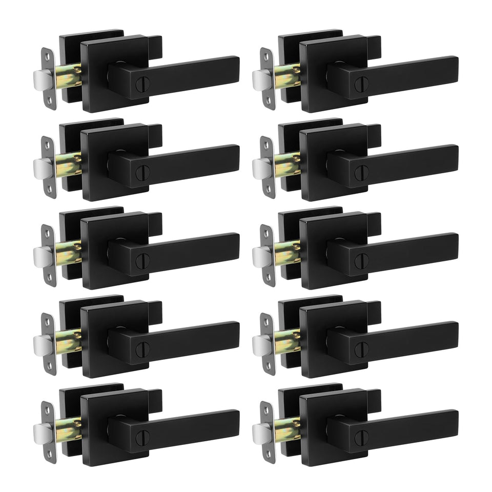 AIKKIL 10-pack black door handle set for interior privacy in bedrooms and bathrooms.