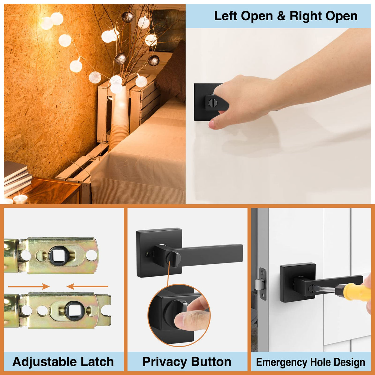AIKKIL matte black bedroom or bathroom door handle enhancing privacy and style.