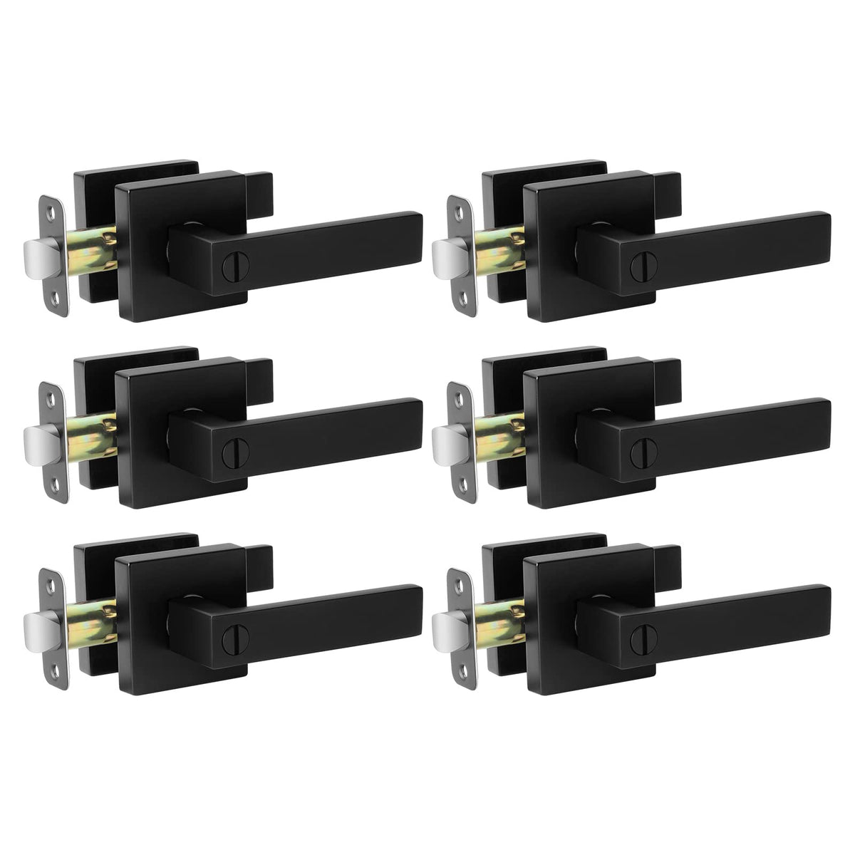 AIKKIL matte black door handle close-up showing sleek square lever for modern interiors.