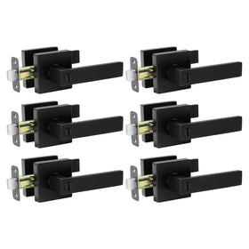 AIKKIL matte black door handle close-up showing sleek square lever for modern interiors.