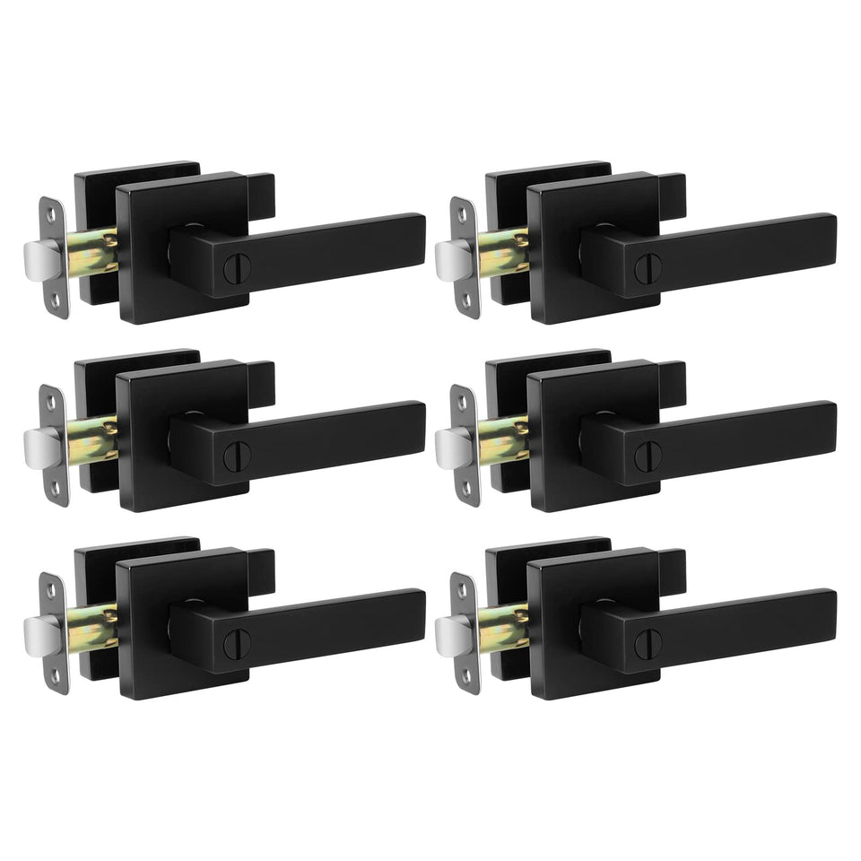 AIKKIL matte black door handle close-up showing sleek square lever for modern interiors.