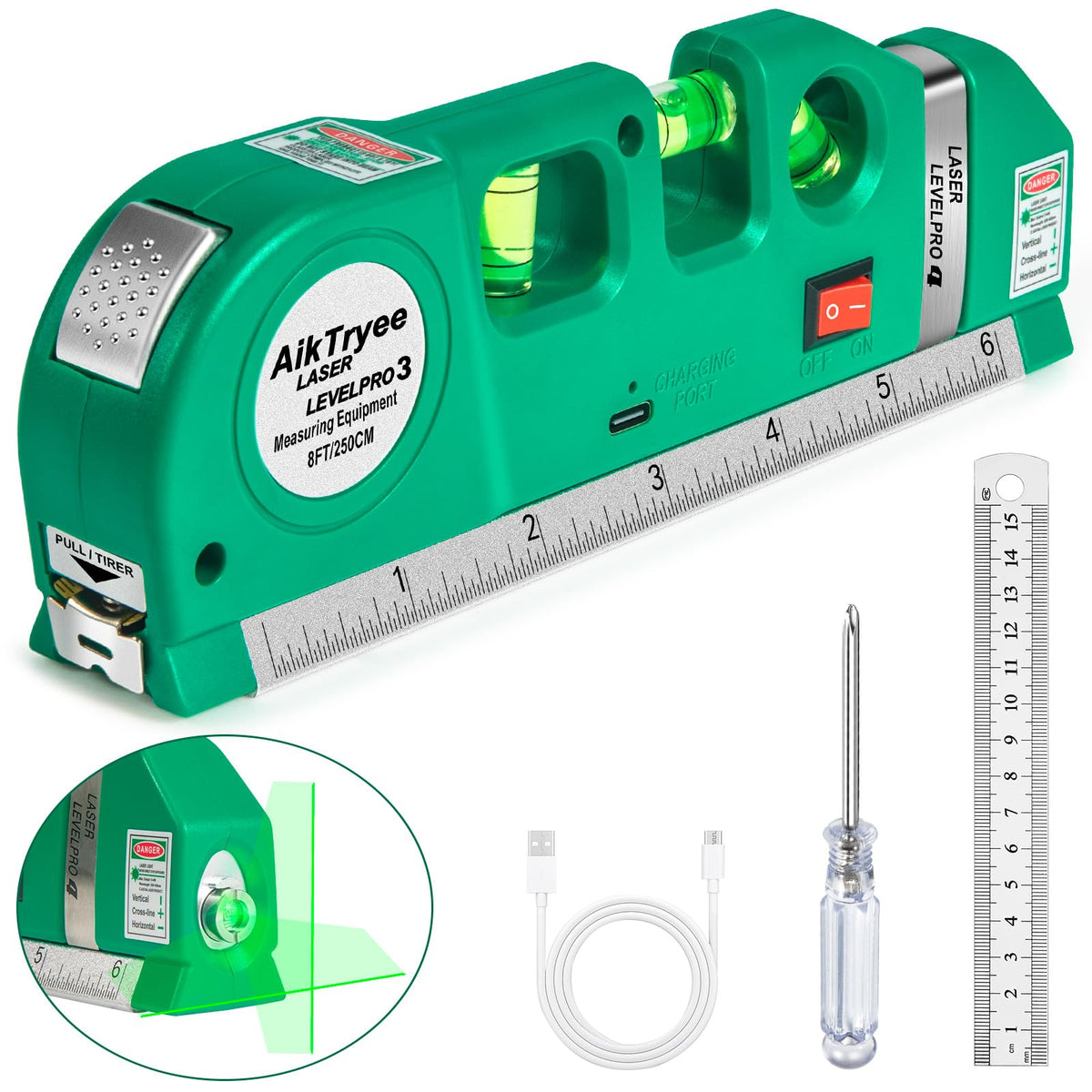 AikTryee Level Tool Laser with green cross line for precise picture hanging