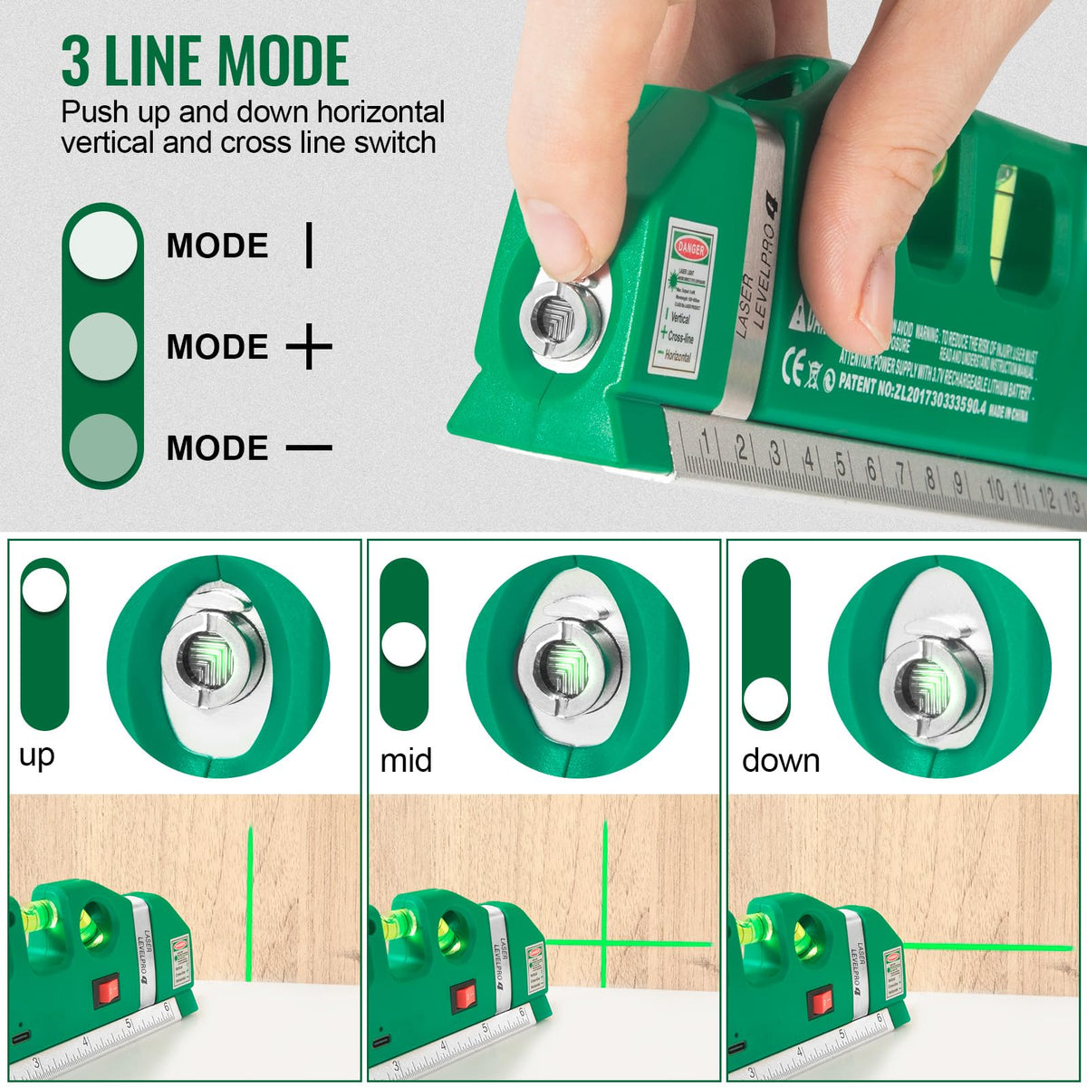 AikTryee laser showing USB rechargeable design for extended use
