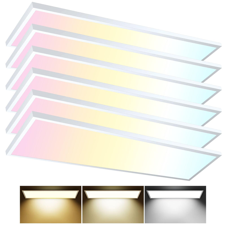 AIKVSXER 6-pack 1x4 LED panel ceiling light for bright energy-efficient kitchens and garages.