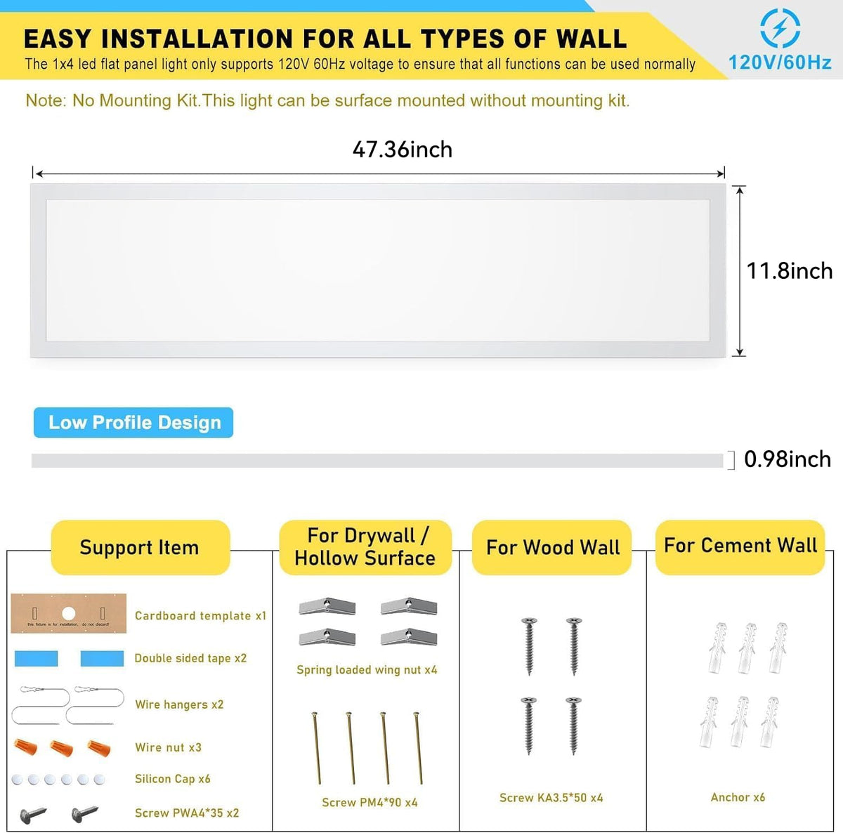 AIKVSXER ultra-thin 0.98-inch panel blends with white ceilings.