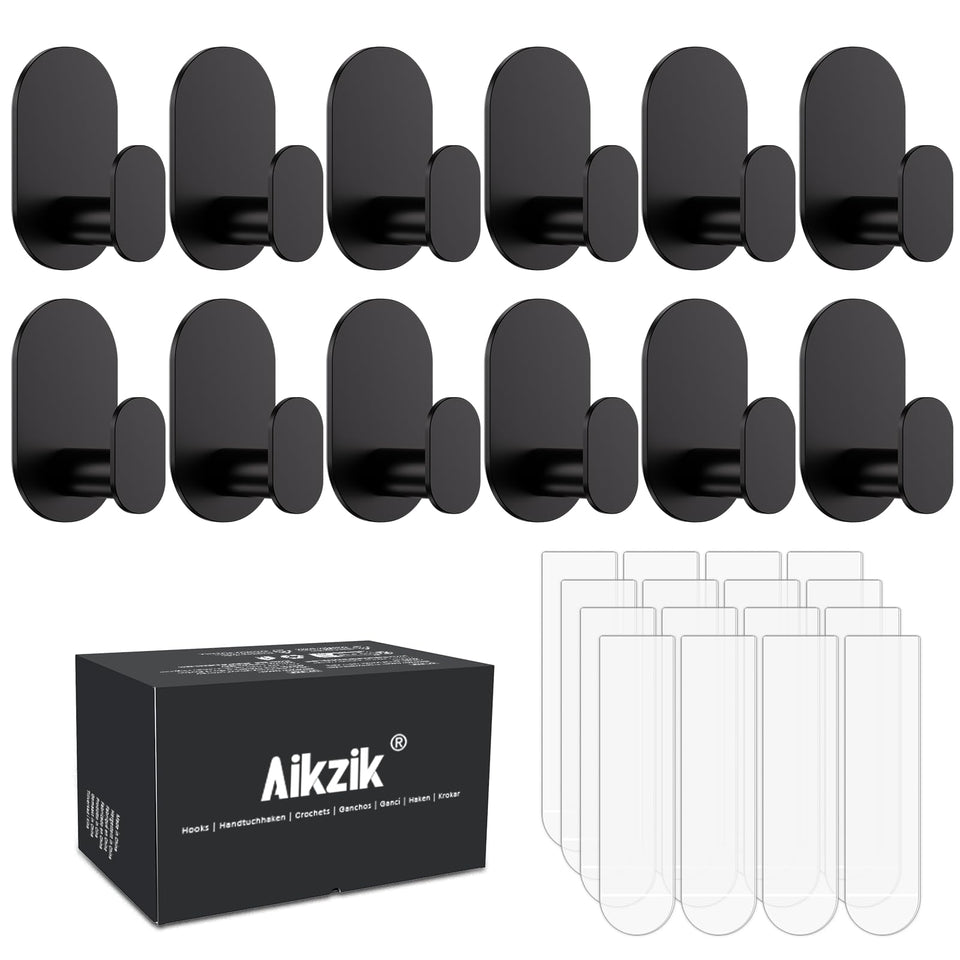 Aikzik black towel hooks set mounted on wall for tidy towels and easy access