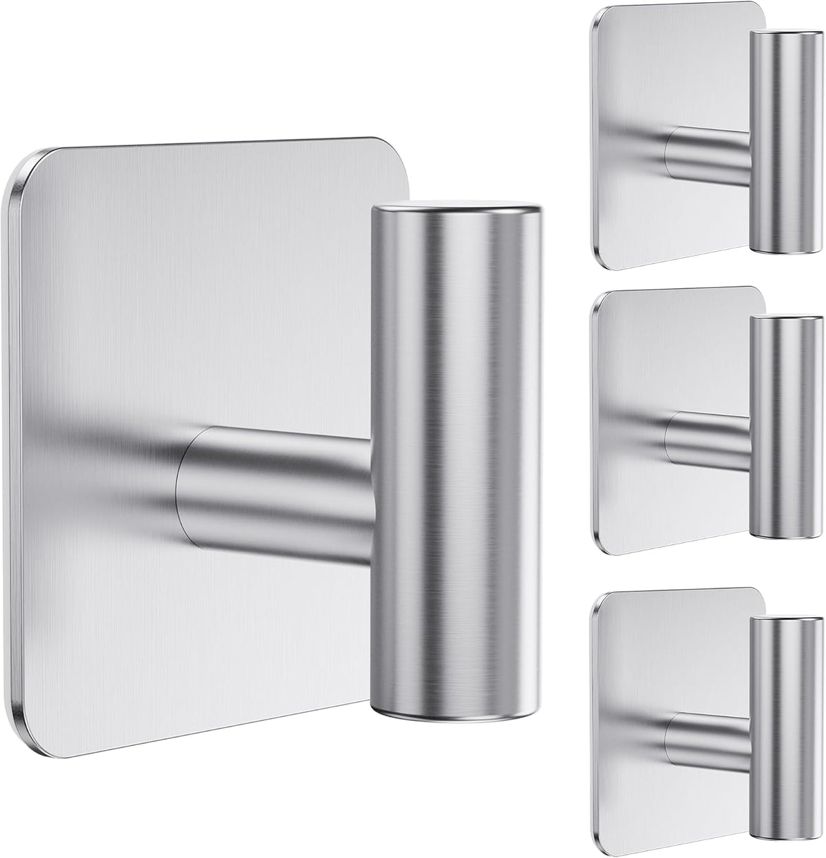 Aikzik four-pack heavy-duty wall hooks with adhesive mounts for towels and robes.