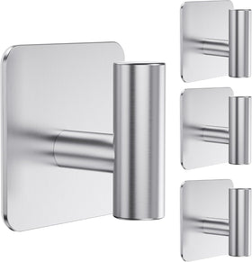 Aikzik four-pack heavy-duty wall hooks with adhesive mounts for towels and robes.