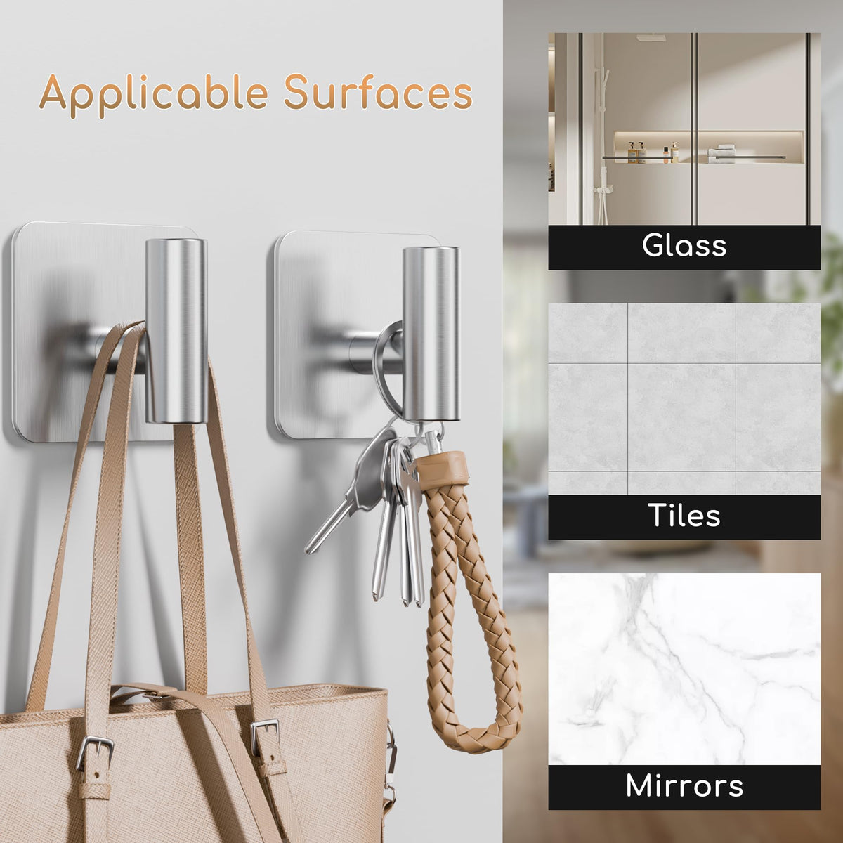 Aikzik hooks in a kitchen setup for towels and aprons.