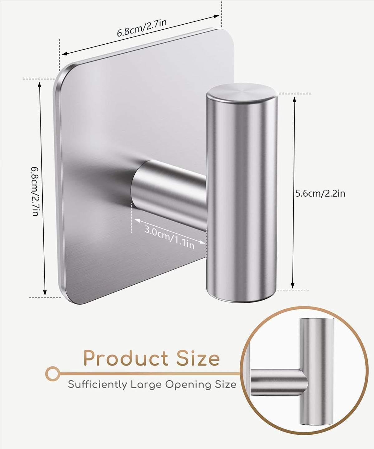 Aikzik stainless steel hooks with 26lb capacity for bathroom use.