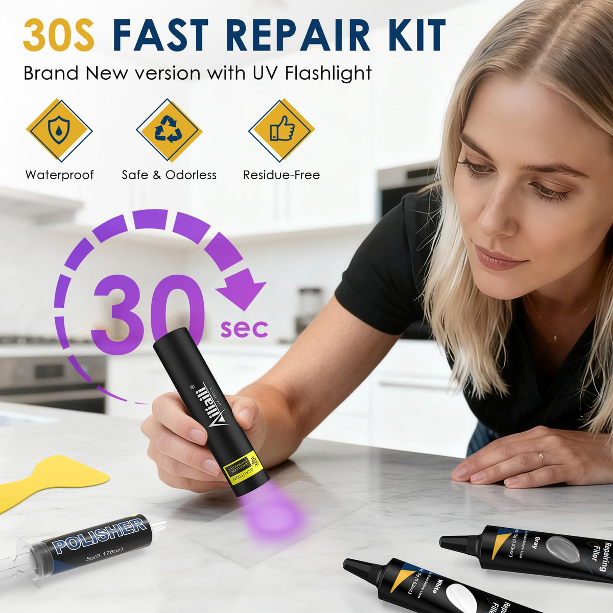 Ailiaili quartz repair kit beige filler blends with light countertops for subtle restoration