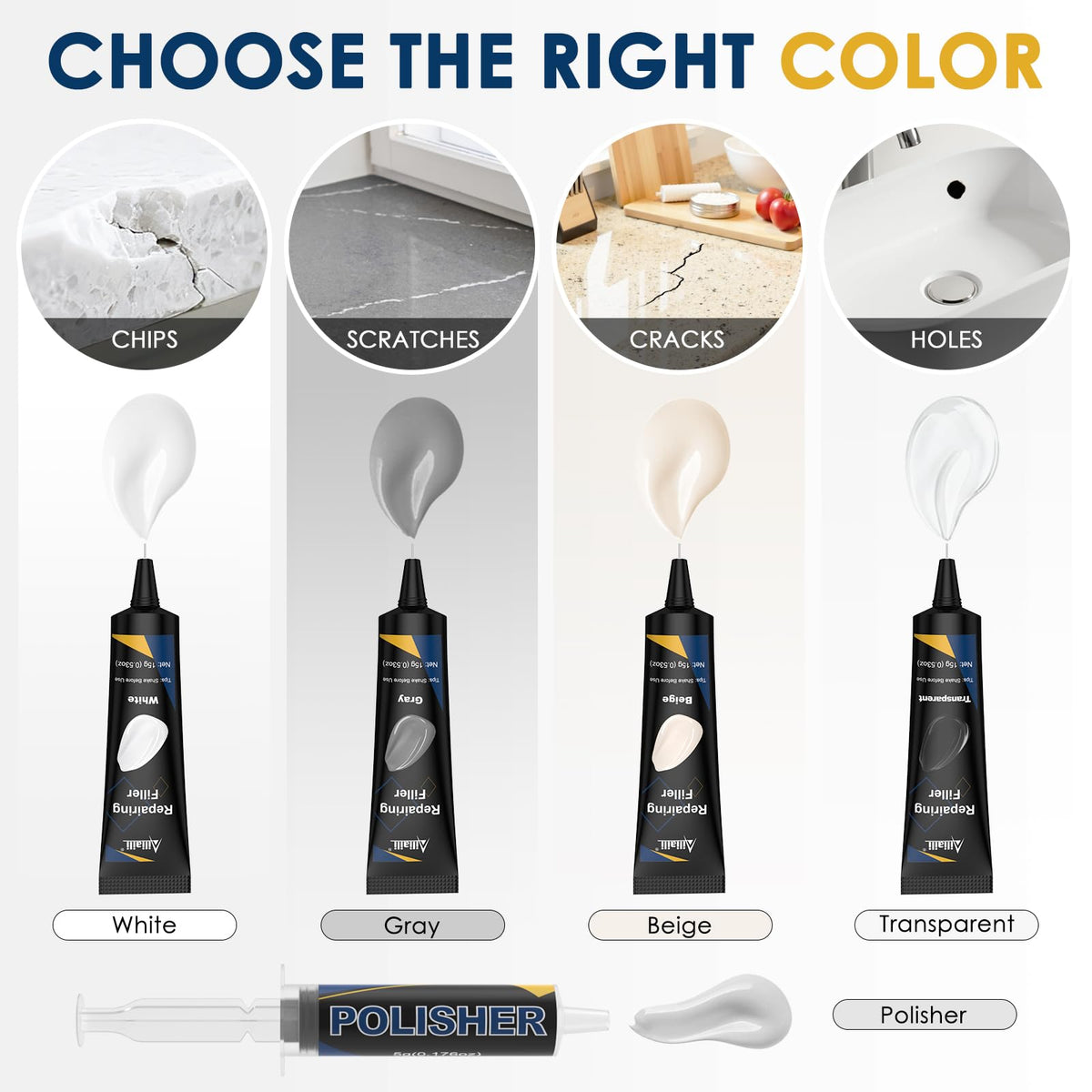 Ailiaili quartz repair kit gray filler hides scratches on dark surfaces for a clean look