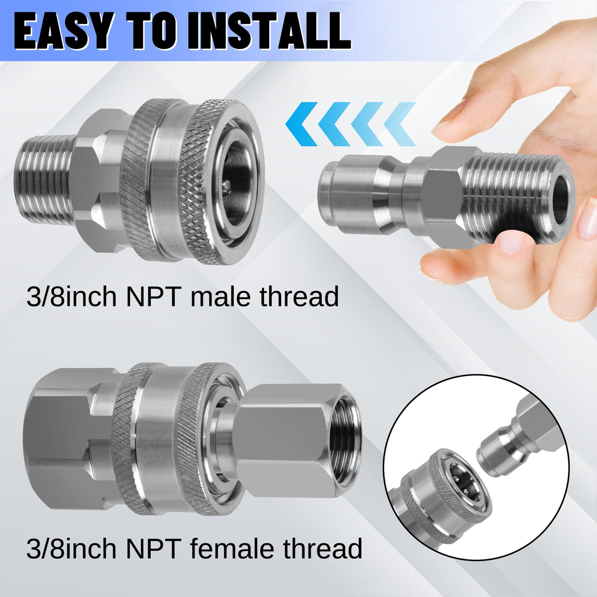 Ailbiuko 3/8 inch NPT thread compatibility for reliable high-pressure connections.