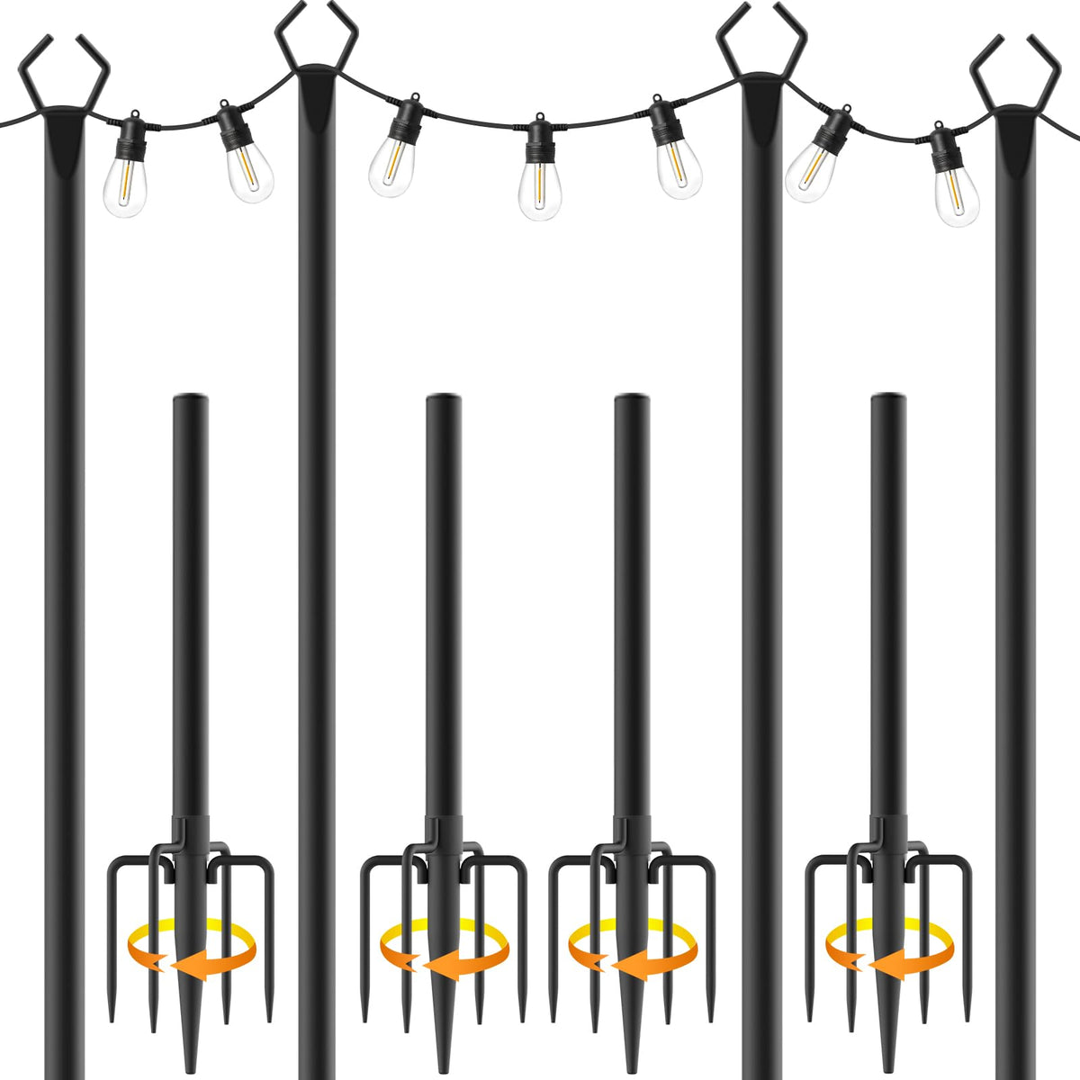 AILBTON 10ft string light poles four-pack ready for easy outdoor illumination