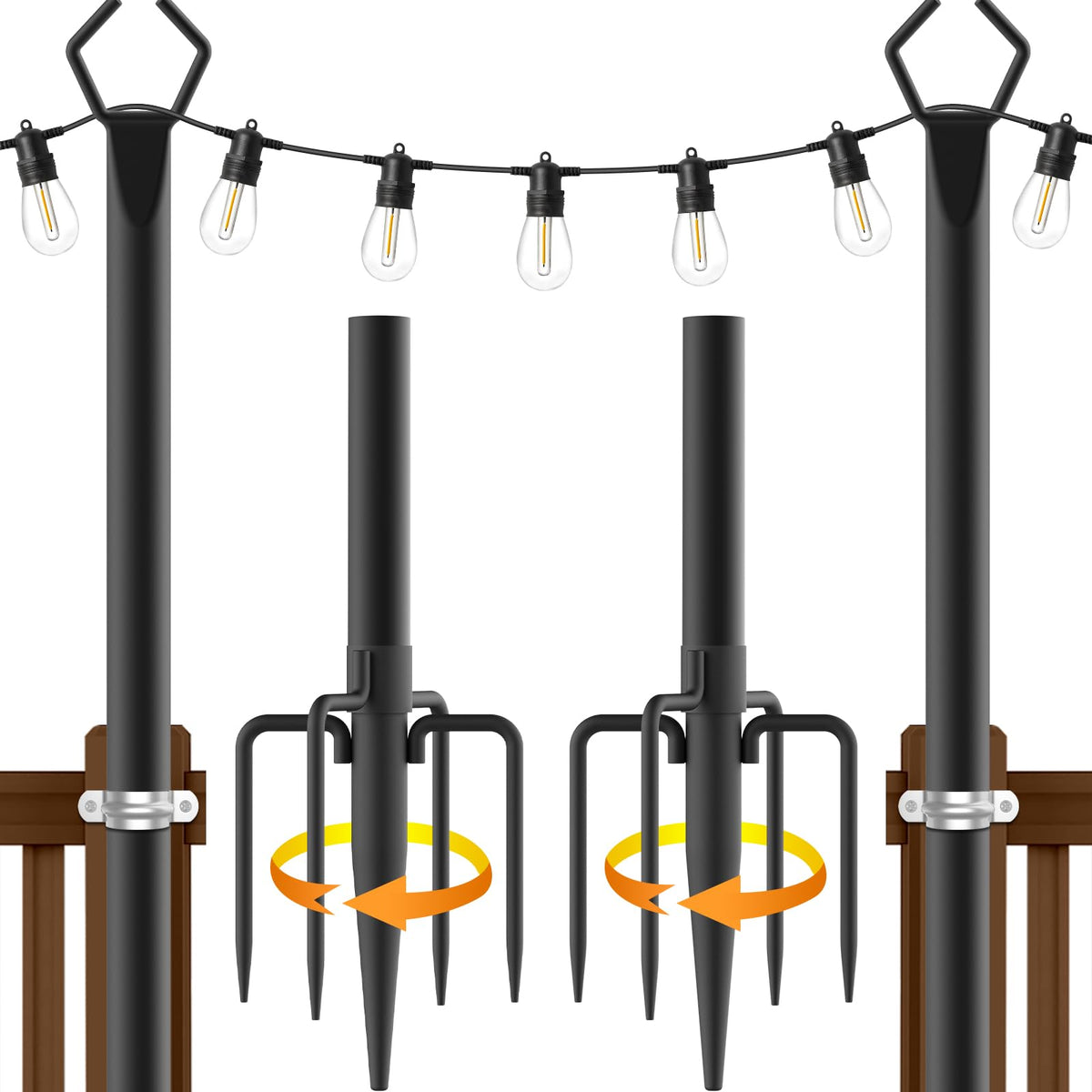 AILBTON 2-pack 10ft string light poles provide quick setup and reliable support for outdoor lighting.