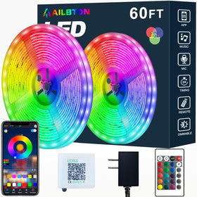AILBTON 60ft LED strip lights deliver bright colors for cozy room ambiance.