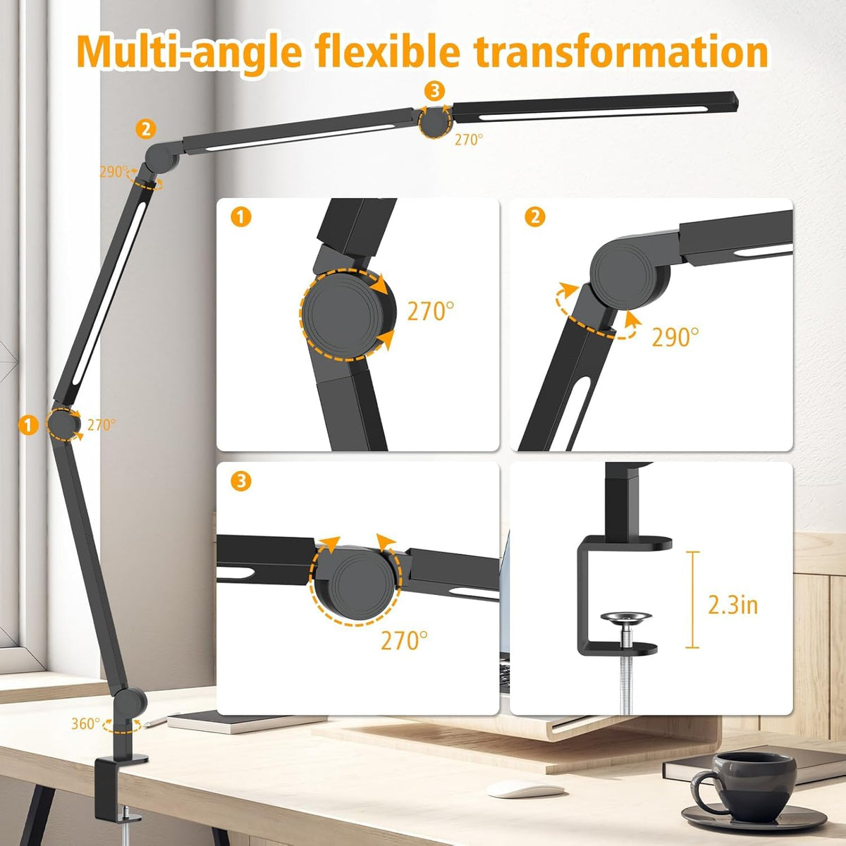 Durable clamp secures the AILBTON lamp on a busy desk to save space.