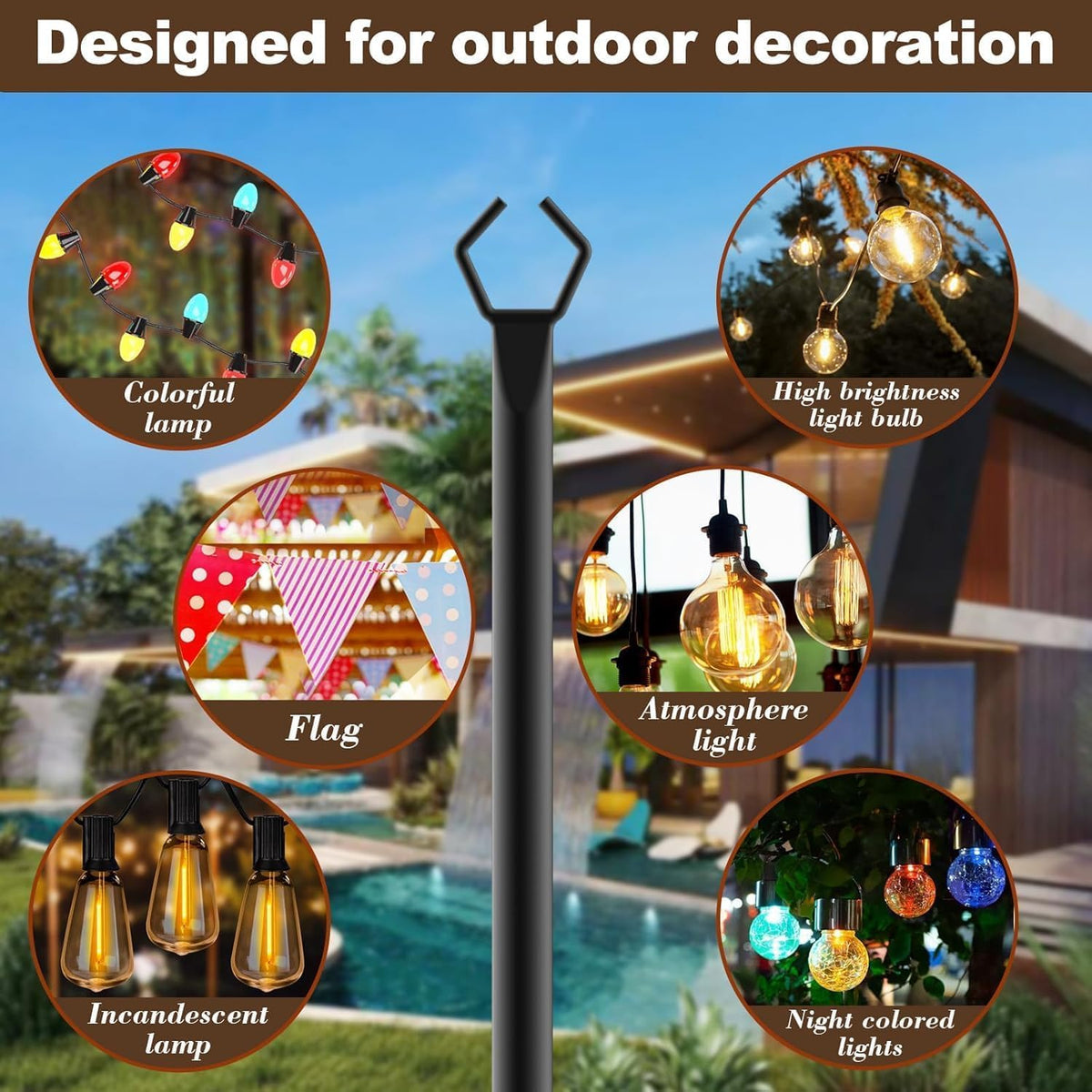 AILBTON deck and patio lighting elevated by string light poles