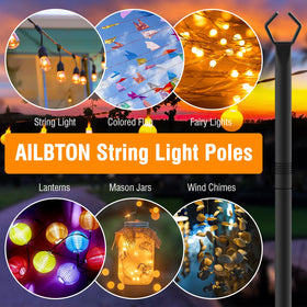 AILBTON metal pole stand for patio keeps string lights aligned and secure.