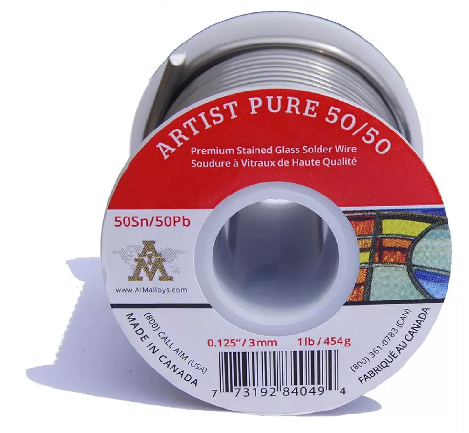 AIM Artist Pure 50/50 solder spool for stained glass, smooth flow and clean joints.