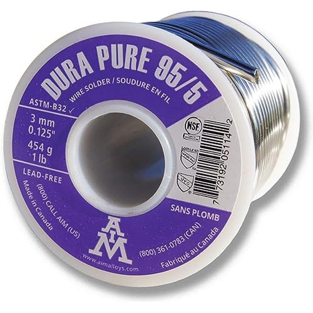 Aim Dura-Pure 95/5 solder wire spool for reliable copper plumbing joints.
