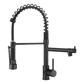 AIMADI black kitchen faucet sprayer function in use, versatile water control.