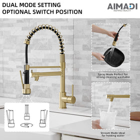 AIMADI gold faucet with lockable spray mode for hands-free washing