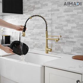AIMADI brushed gold kitchen faucet highlighting easy at-home installation