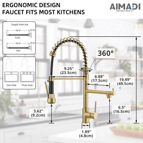 AIMADI brushed gold faucet includes hardware and gaskets for DIY install