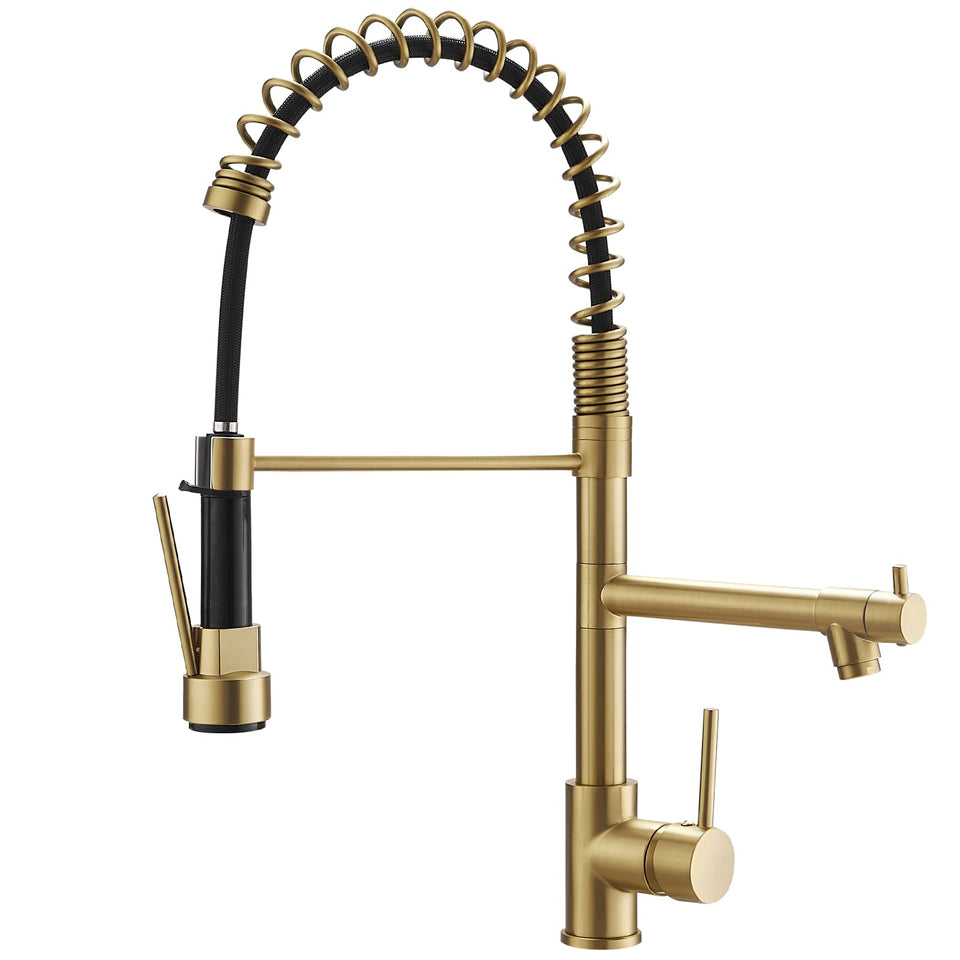 AIMADI brushed gold kitchen faucet with pull-down sprayer for versatile reach