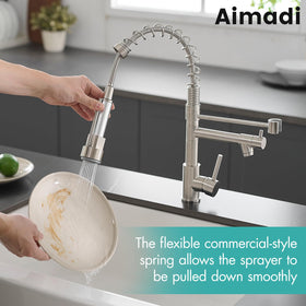 AIMADI brushed nickel finish kitchen faucet for a sleek, durable kitchen look