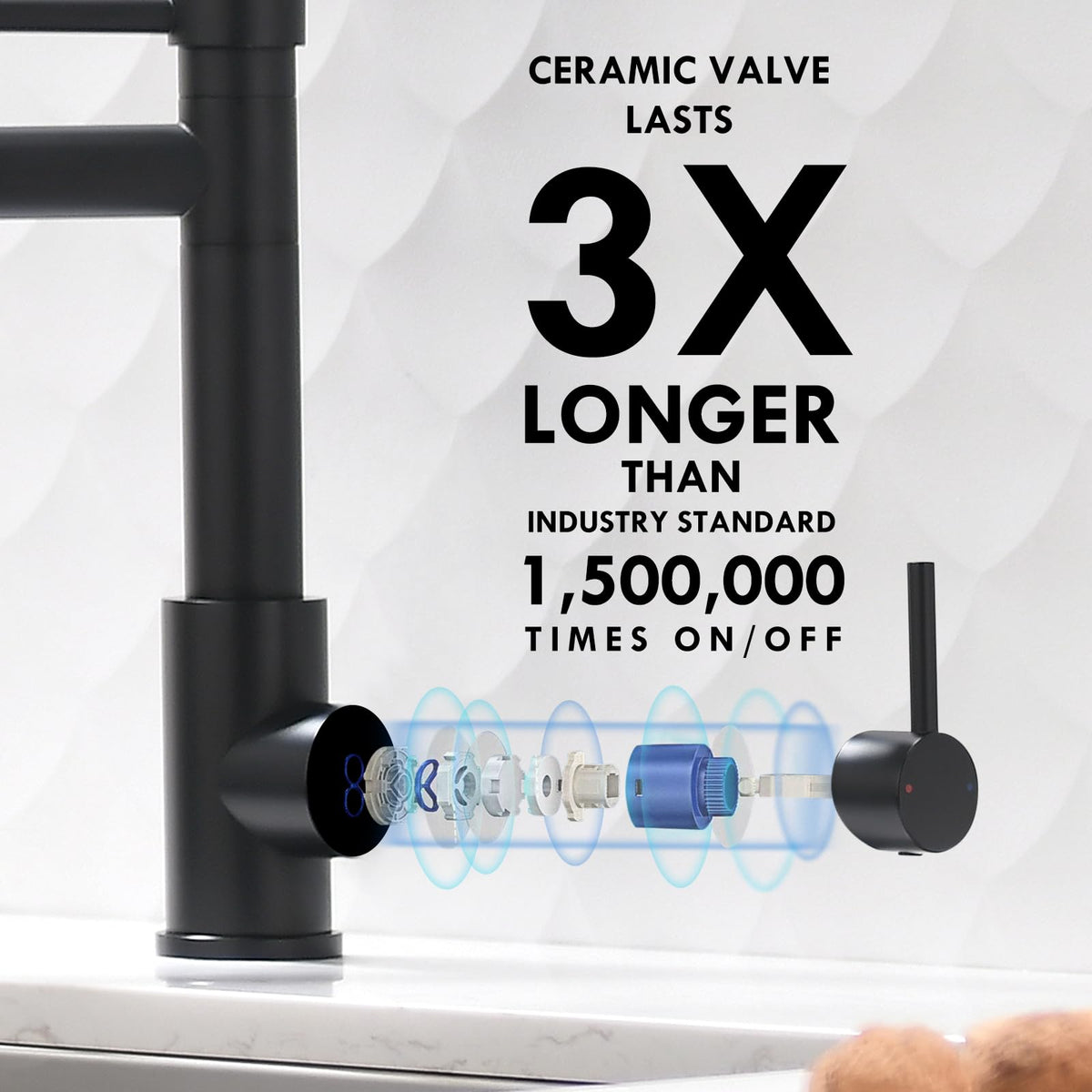 AIMADI pull-down sprayer showcases high-pressure flow with bubble nozzle.