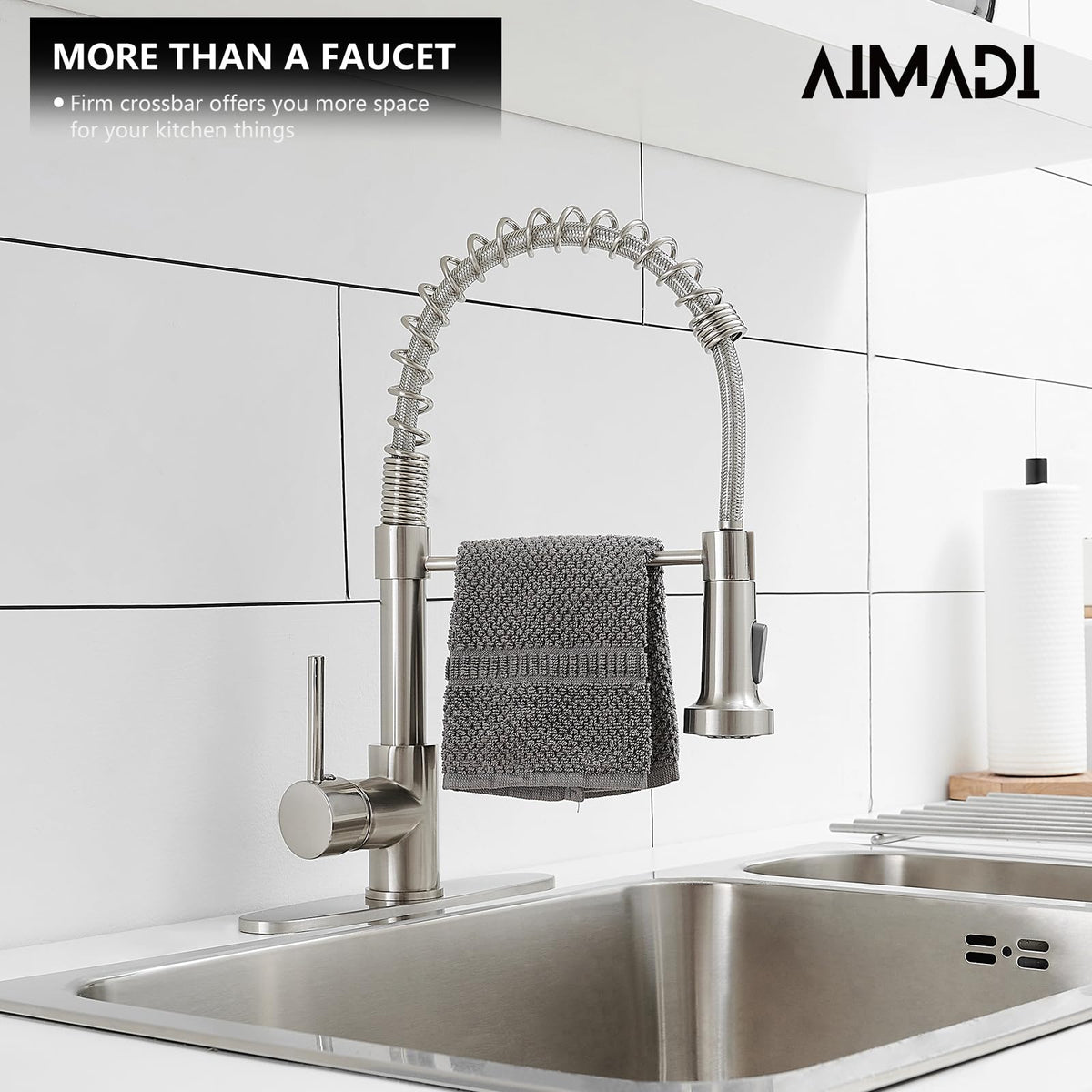 AIMADI pull-down sprayer height emphasizes convenient reach for large pots.