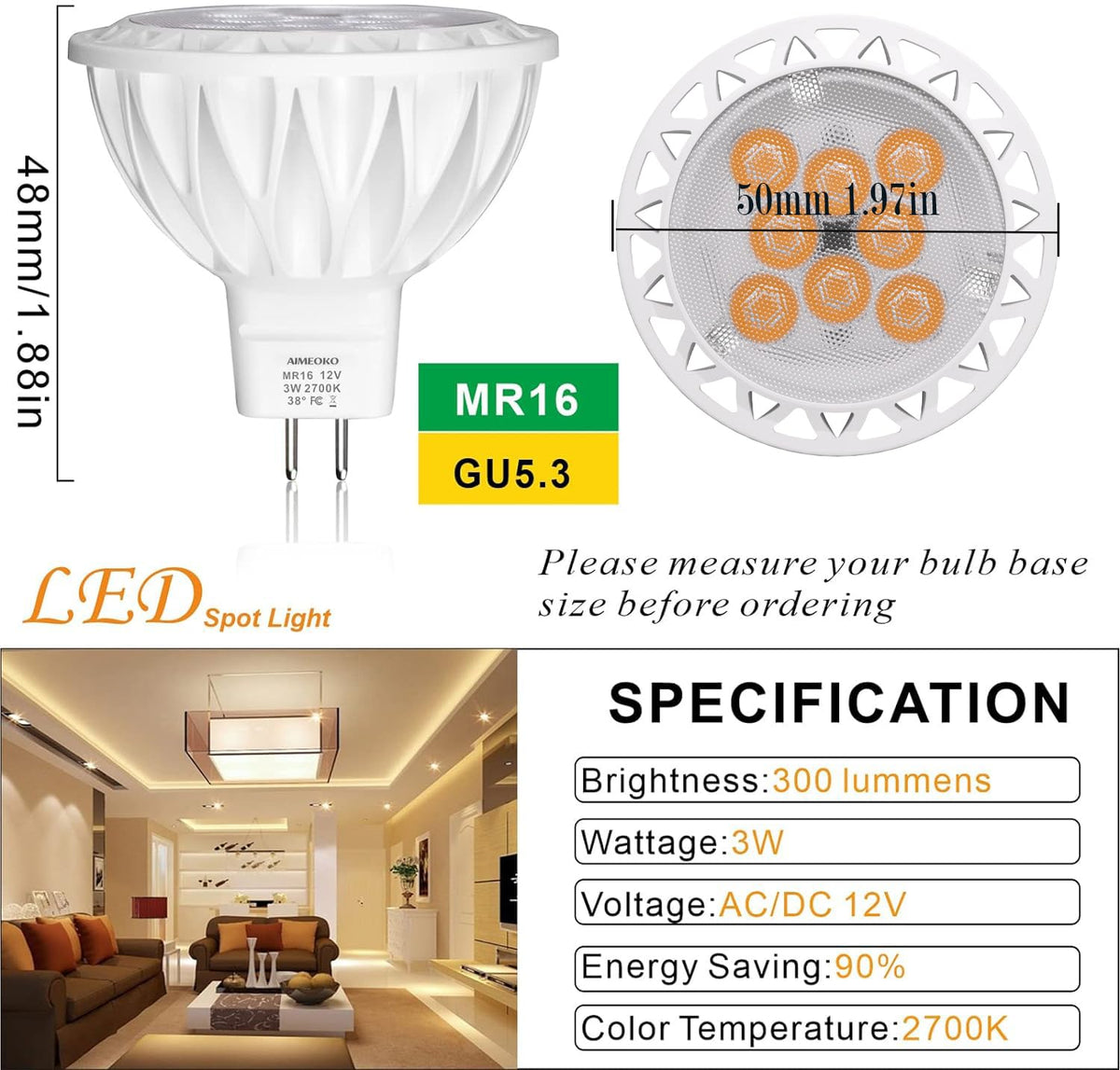 AIMEOKO MR16 LED bulb used in recessed lighting for precise spot lighting