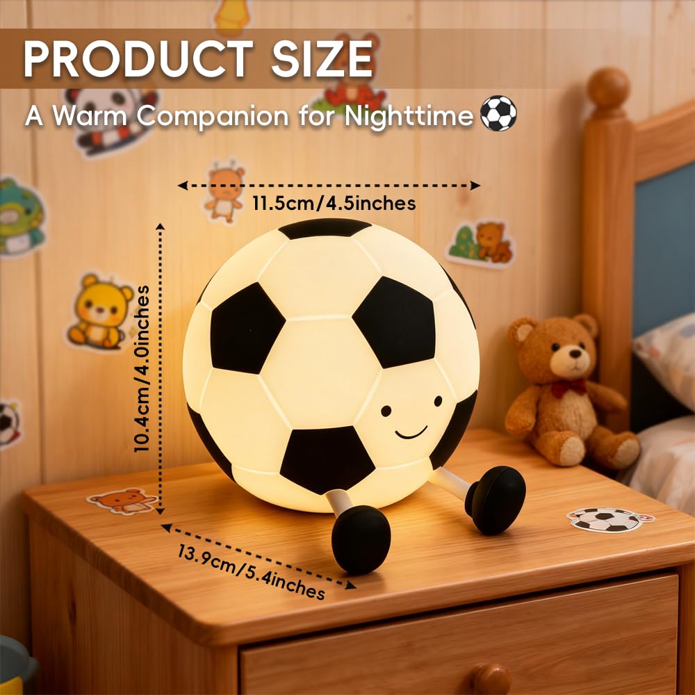AINEEU Soccer Night Light with tap-dimmable brightness for easy nighttime comfort.