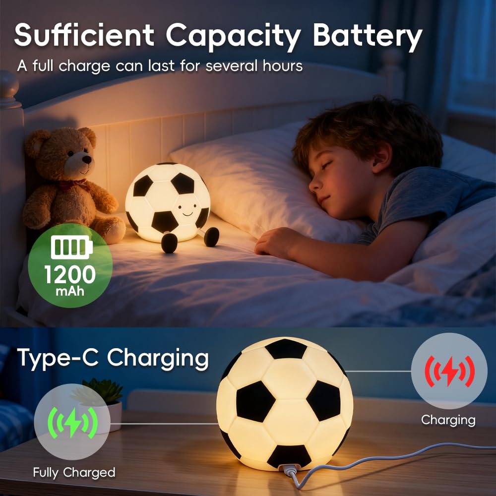 AINEEU Soccer Night Light rechargeable for cordless night-time convenience.