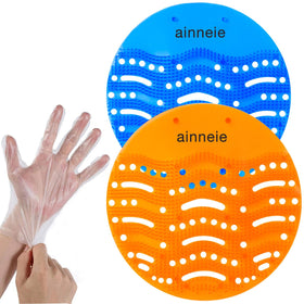 Ainneie urinal screens packaging on display for commercial restrooms.