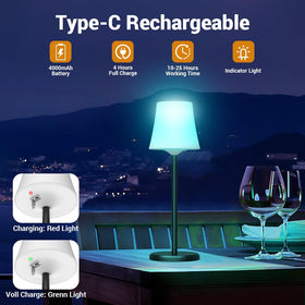 Chic table setup using Ainostone lamps for romantic terrace dinners.