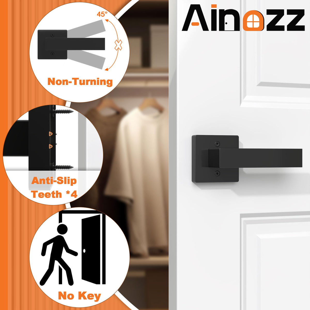 Ainozz dummy handle set with ambidextrous square design for both left and right doors.