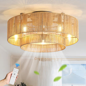 ainqiant boho caged ceiling fan 20inch highlights layered rattan for stylish illumination.