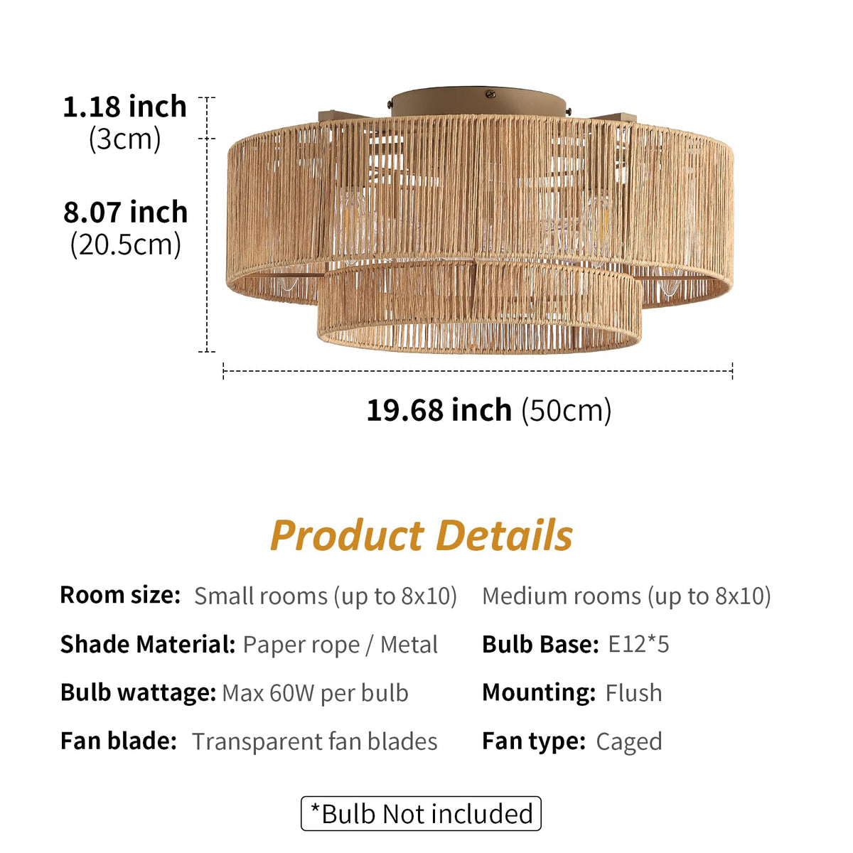 ainqiant five-e12 bulb-compatible ceiling fan offers flexible brightness and color options.