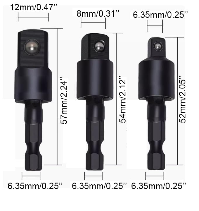 AionneWie 3-piece drill socket adapter set with 361-degree rotation for versatility