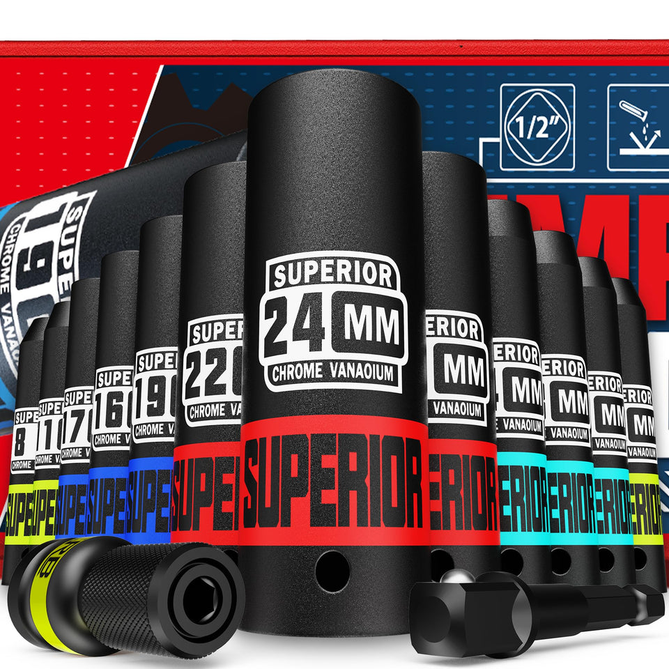 Aiourx 12-piece metric deep sockets in quick-release holder for fast, organized torque work.